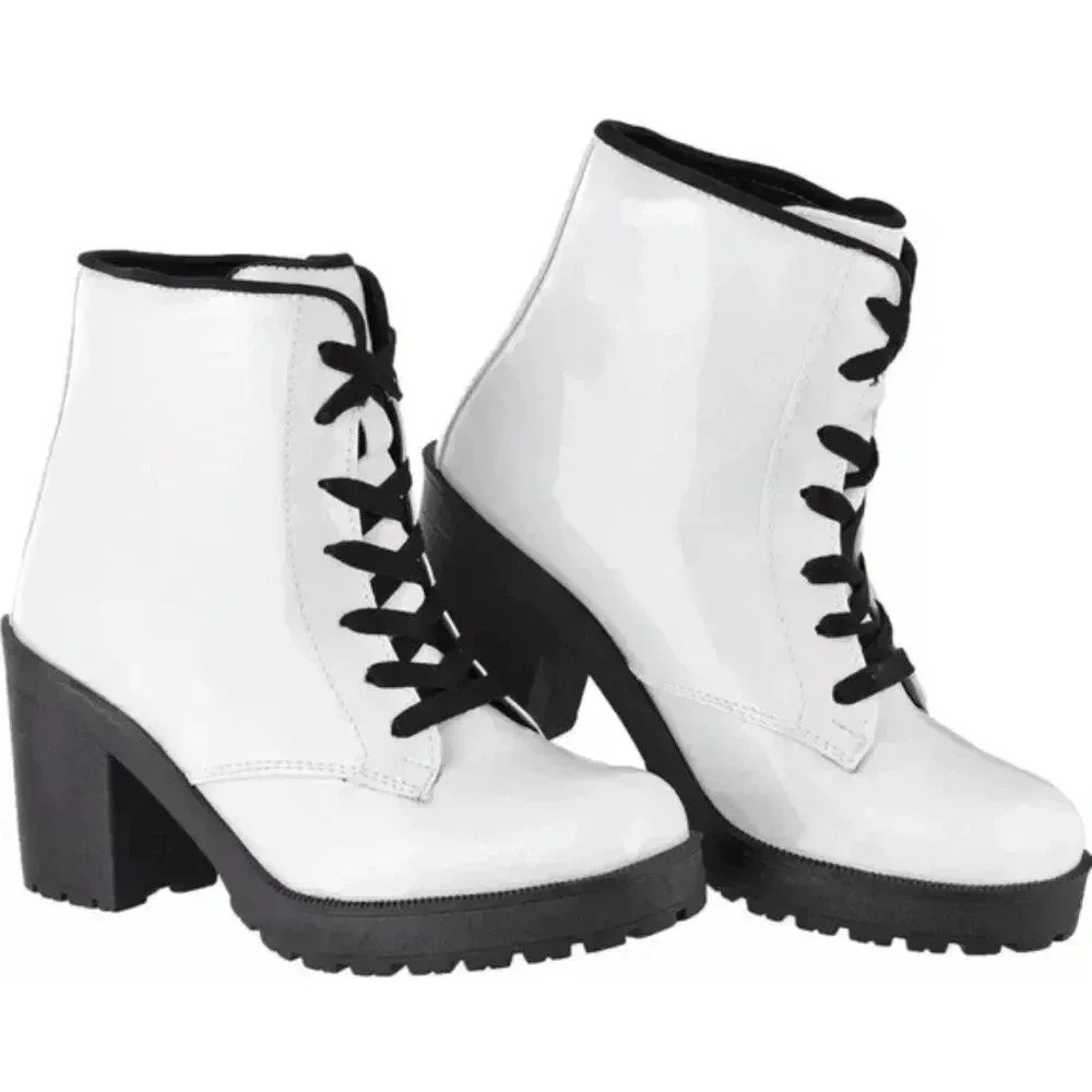 SHEIN Womenβs White Lace-Up Combat Boots - Size 8.5